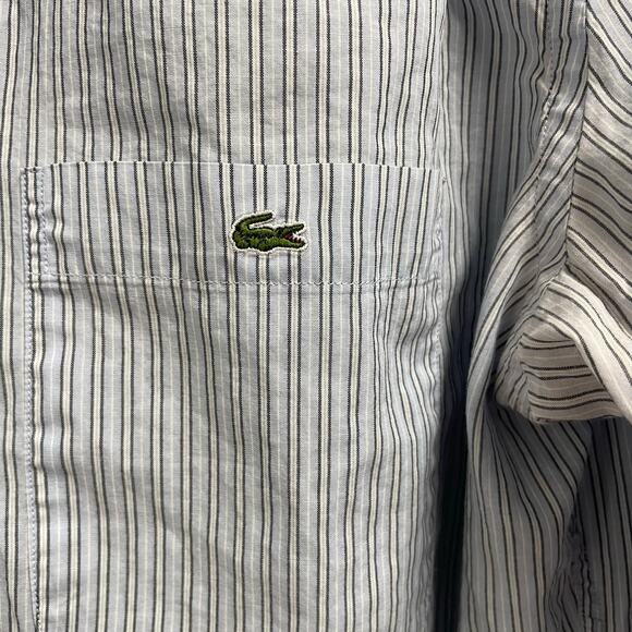 Lacoste SZ 40 Mens Blue Striped Button Down Shirt Preppy Casual Medium - Picture 2 of 5